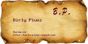 Birly Piusz névjegykártya